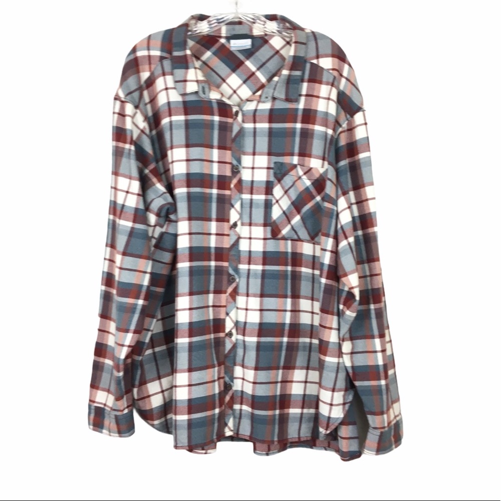 Columbia Red Blue Flannel Plaid Button Front Shirt